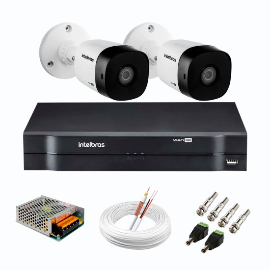 Kit 2 Câmeras de Segurança Full HD 1080p VHD 1220 B G6 + DVR Intelbras MHDX 1104 de 4 Canais 1080p Lite + Acessórios 11370
