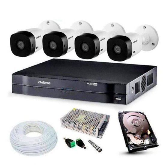 Kit 4 Câmeras de Segurança Intelbras HDCVI Completo c/ DVR MHDX 1104 Intelbras
