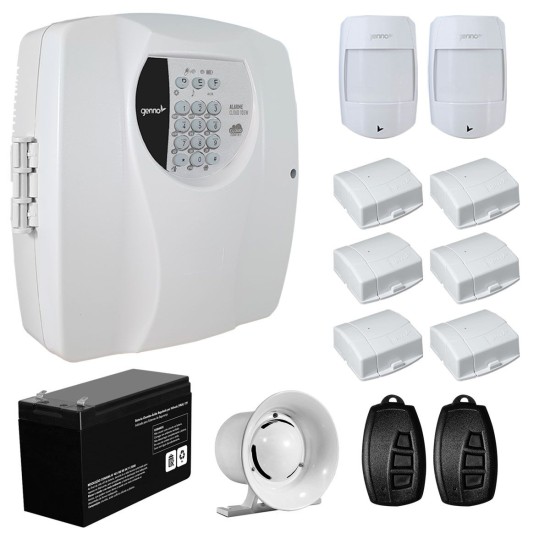 Kit Alarme Residencial Wifi 8 Sensores sem fio, 2 Controles Remoto, Central Cloud 10 EW Genno + Bateria