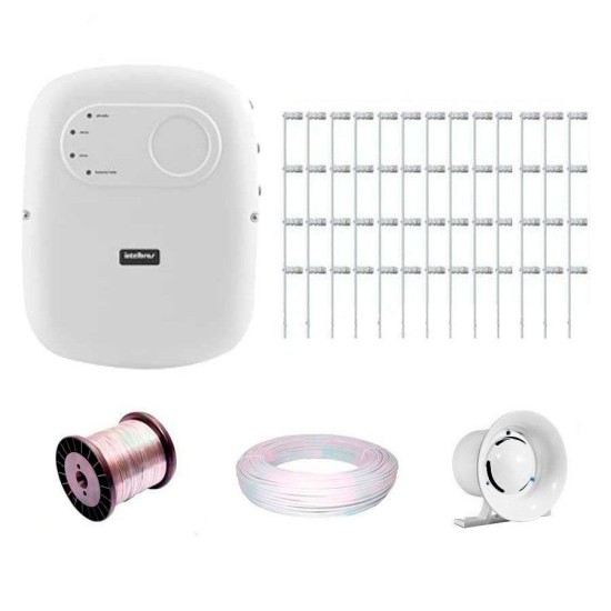 Kit de Cerca Elétrica para 25 metros Central Intelbras Liga/Desliga por Controle Remoto com Haste M + Acessórios