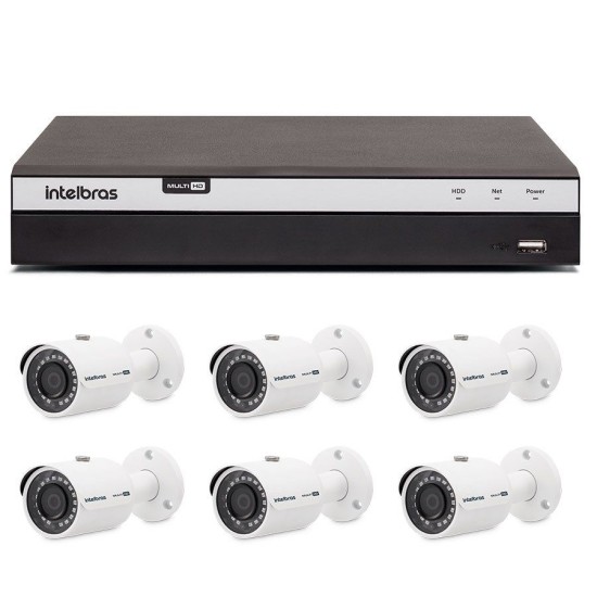 Kit 6 Câmeras de Segurança 4MP 2K Intelbras VHD 3430 B + DVR Intelbras 4K + Acessórios
