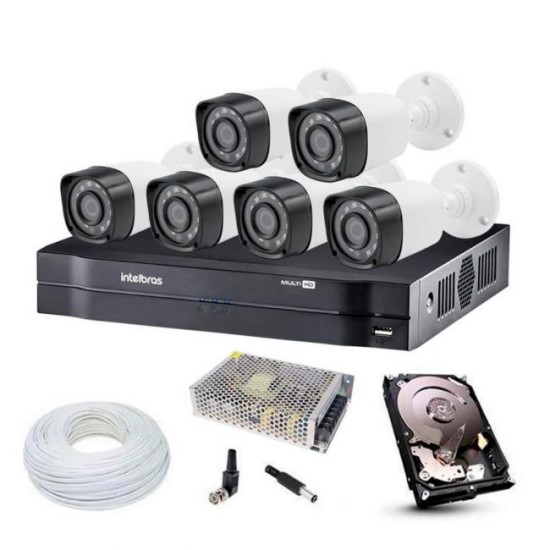 Kit 6 Câmeras de Segurança HD Completo c/ DVR 8 Canais MHDX 1108 Intelbras