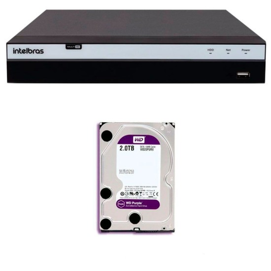 DVR Stand Alone Intelbras MHDX 3108 08 Canais Full HD 1080p Multi HD + 04 Canais IP 5 Mp + HD WD Purple 2TB