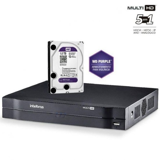 DVR Intelbras Multi HD MHDX 1104 Gravador 4 Canais Full HD 1080P Com HD 1TB Western Digital WD Purple
