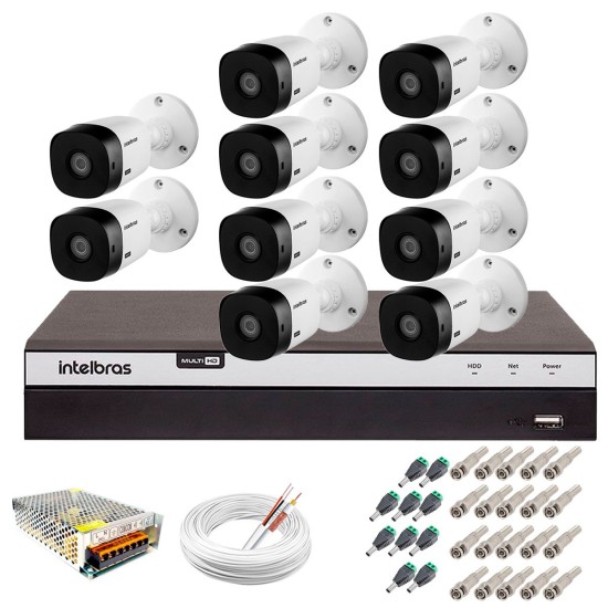 Kit Intelbras 10 Câmeras Full HD 1080p VHL 1220 B + DVR 3116 Intelbras + Acessórios
