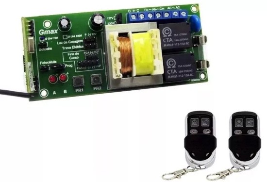 CENTRAL PORTÃO ELETRONICO G100 + 2 CONTROLES CROMADO 433MHZ