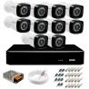 Kit 10 Câmeras Full HD 1080p + DVR Giga Security + App Grátis de Monitoramento, Câmeras 20m Infravermelho de Visão Noturna + Fonte, Cabos e Acessórios