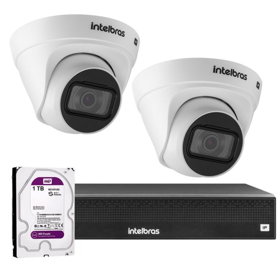 Kit 2 Câmeras VIP 1020 D G2 + NVR Intelbras + HD 1TB para Armazenamento + App Grátis de Monitoramento, Câmeras HD 720p 20m Infravermelho de Visão Noturna Intelbras