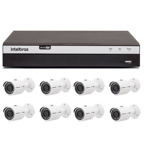 Kit 8 Câmeras de Segurança 4MP 2k Intelbras VHD 3430 B + DVR Intelbras 4K + Acessórios