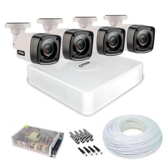 Kit Câmeras de Segurança de Alta Definição c/ DVR 4 Canais Citrox + 4 Câmeras HD Infravermelho e Acessórios