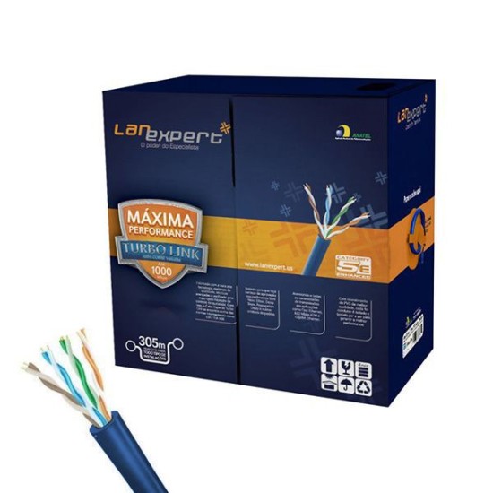 Cabo de Rede Externo/Interno Lan Expert Turbo Link Cat 5e Azul UTP - Caixa 305m