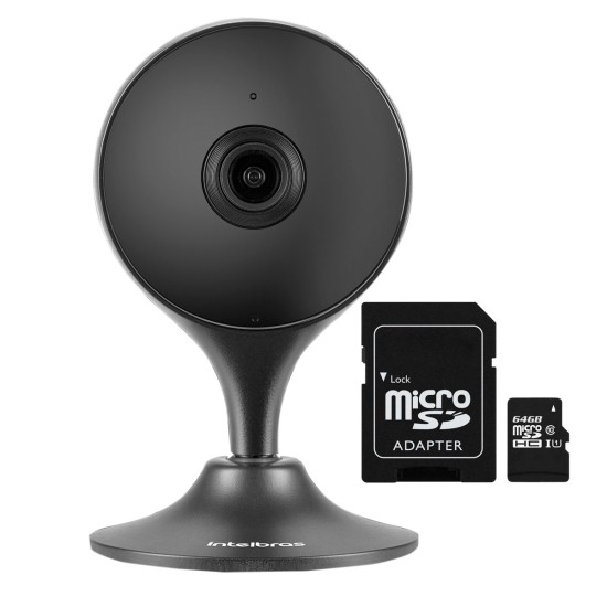 Câmera Interna com Inteligência Artificial iM3 Intelbras Wi-Fi Full HD 1080P 2,8mm 2MP Preta + Cartão de Memória De 64GB