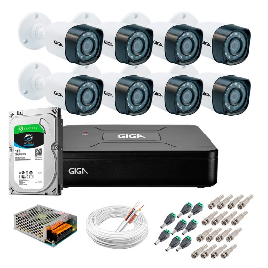 Kit Giga Security 8 Câmeras HD 720p GS0018 + DVR com HD 1TB Seagate + Acessórios