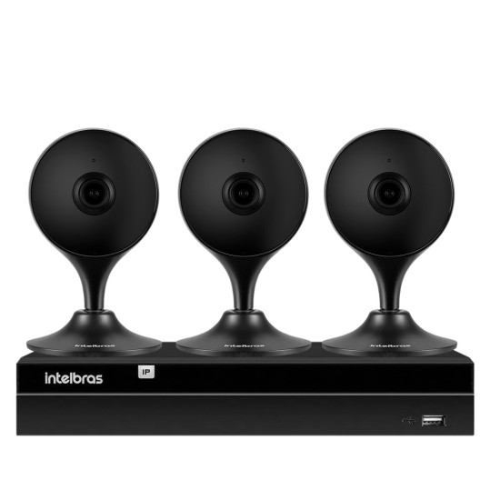 Kit 3 Câmeras com Inteligência Artificial Full HD iM3 Intelbras Preta + 1 NVR Stand Alone 04 Canais 6MP NVD 1304 Intelbras
