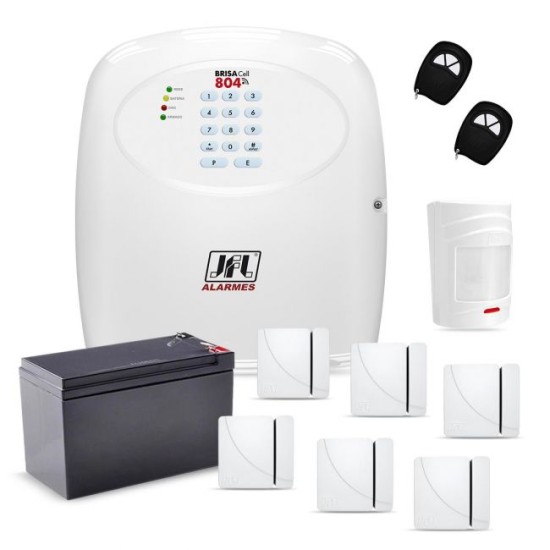 Kit Alarme Sem Fio JFL Central Brisa Cell Com Discadora GSM e 7 Sensores Sem Fio