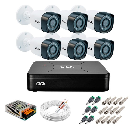 Kit 6 Câmeras de Segurança HD 720p Giga Security GS0018 + DVR Giga Security Multi HD + Acessórios
