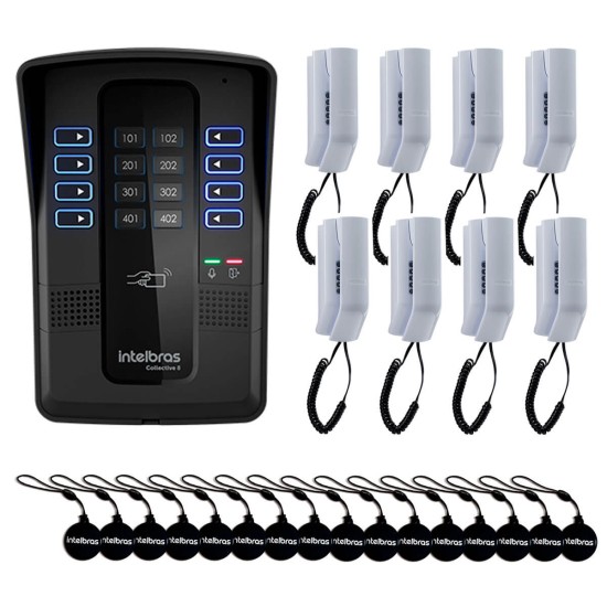 Kit Porteiro Eletrônico Coletivo de 8 Pontos - Central Collective 4 Intelbras + Interfone Interno 8 Unidades