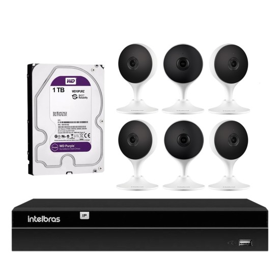 Kit 6 Câmeras com Inteligência Artificial Full HD iM3 Intelbras Branca + 1 NVR 08 Canais 6MP NVD 1308 Intelbras + 1 HD Interno WD Purple 1TB Surveillance SATA III
