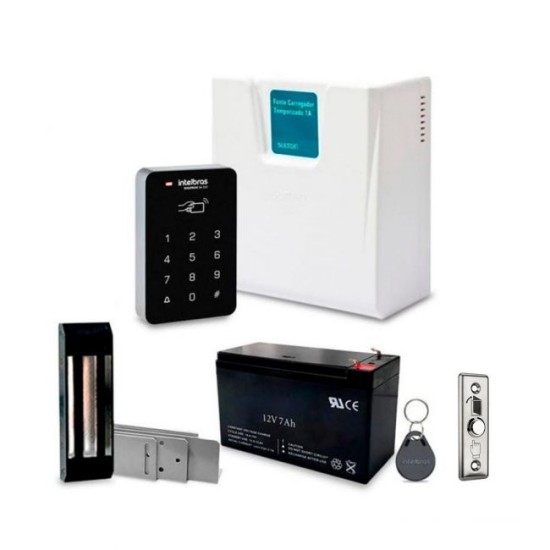 Kit Controlador de Acesso Intelbras Com Fechadura Eletroímã e Tag de Acesso Completo