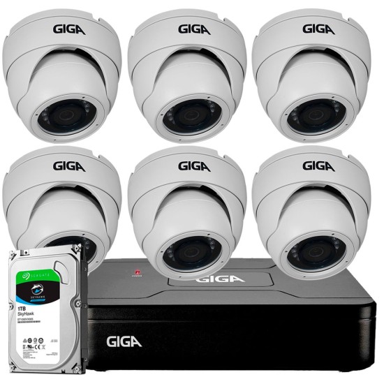 Kit HD 720p 06 Câmeras GS0021 + DVR Giga Security + HD 1TB Skygawk + Acessórios