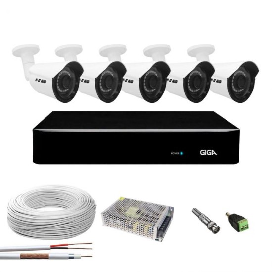 Kit 5 Câmeras 2K 4 Megapixel Completo c/ DVR Giga Security 8 Canais Série Orion 5MP