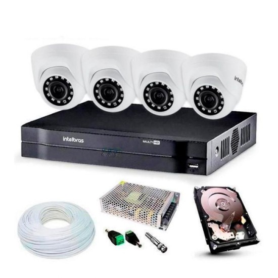 Kit Câmeras Intelbras C/ 4 Dome Internas e DVR MHDX 1104