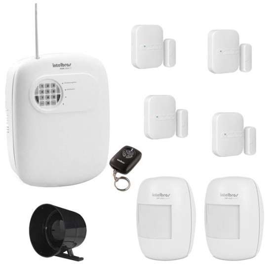 Kit Alarme Intelbras Sem Fio Central c/ Discadora 2 Sensores IVP e 4 Sensores Magnéticos P/ Portas e Janelas 28367