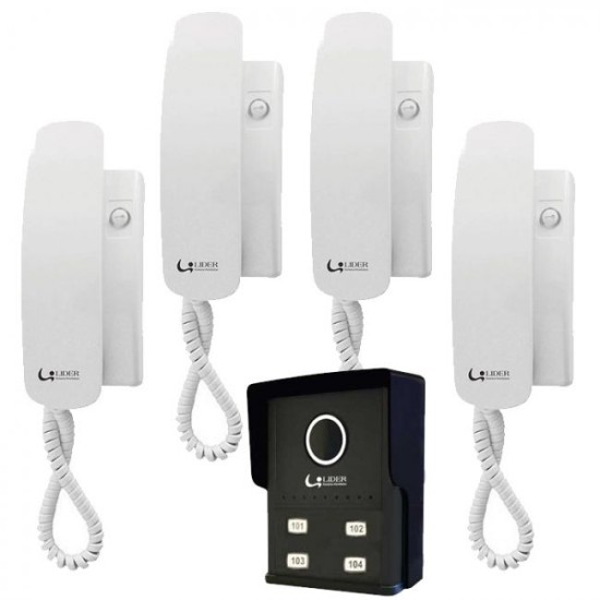 Interfone Porteiro Eletrônico Coletivo de 4 Pontos c/ 4 Monofones Lider - Edíficios ou Salas Comerciais