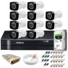 Kit 10 Câmeras + DVR Intelbras + HD 1 TB + App de Monitoramento, Câmeras HD 720p 20m Infravermelho de Visão Noturna + Fonte, Cabos e Acessórios