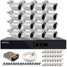 Kit 16 Câmeras + DVR Hikvision + Fonte, Cabos e Acessórios - Câmeras Hilook THC B120C-P Full HD 1080 Lite 20m Infra e Visão Noturna