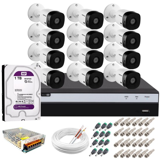 Kit Intelbras 12 Câmeras Full HD 1080p VHL 1220 B + DVR 3116 Intelbras com HD 1TB + Acessórios