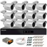Kit 12 Câmeras + DVR Hikvision + Fonte, Cabos e Acessórios - Câmeras Hilook THC B120C-P Full HD 1080 Lite 20m Infra e Visão Noturna