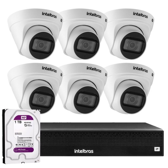 Kit 6 Câmeras VIP 1020 D G2 + NVR Intelbras + HD 1TB para Armazenamento + App Grátis de Monitoramento, Câmeras HD 720p 20m Infravermelho de Visão Noturna Intelbras