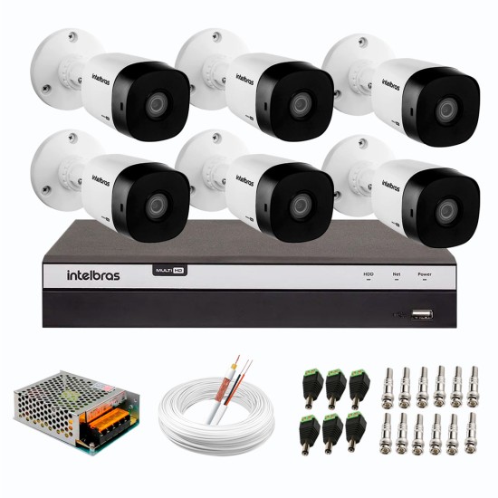 Kit 6 Câmeras de Segurança Full HD Intelbras VHD 1220 B G6 + DVR Intelbras Full HD MHDX 3108 de 8 Canais + Acessórios 2693