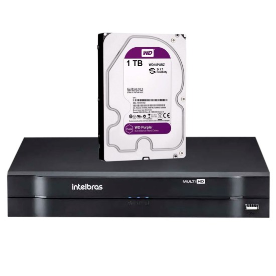 DVR Stand Alone Multi HD MHDX 1108 de 08 Canais Intelbras + HD 1TB WD Purple para CFTV