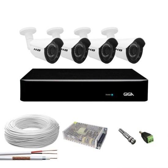 Kit 4 Câmeras 2K 4 Megapixel Completo c/ DVR Giga Security Série Orion 5MP