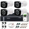 Kit 4 Câmeras + DVR Intelbras + HD 1 TB + App de Monitoramento, Câmeras HD 720p 20m Infravermelho de Visão Noturna + Fonte, Cabos e Acessórios