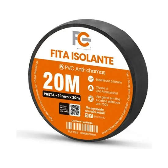 FITA ISOLANTE 20 METROS PROFISSIONAL TUBETE - 10 PC SP