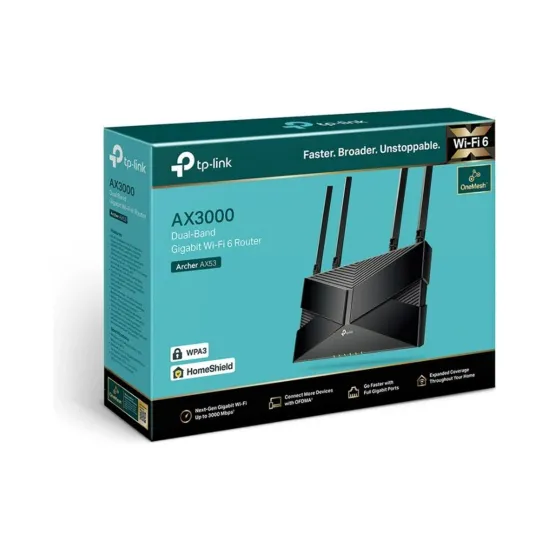 ROTEADOR WIRELESS GIGABIT DUAL BAND WIFI6 AX3000 ARCHER AX53 SP