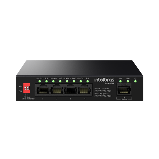 Switch Não Gerenciável PoE 5 portas Gigabit Ethernet S1105G-P INTELBRAS SP