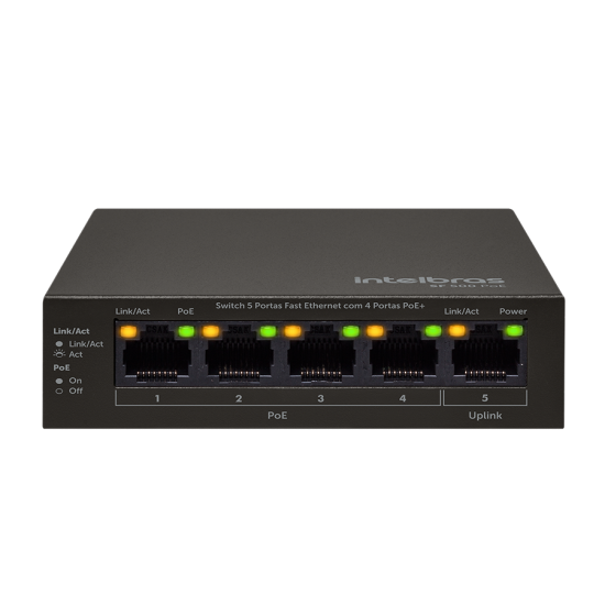 Switch 5 portas Fast Ethernet com 4 portas PoE SF 500 PoE INTELBRAS SP