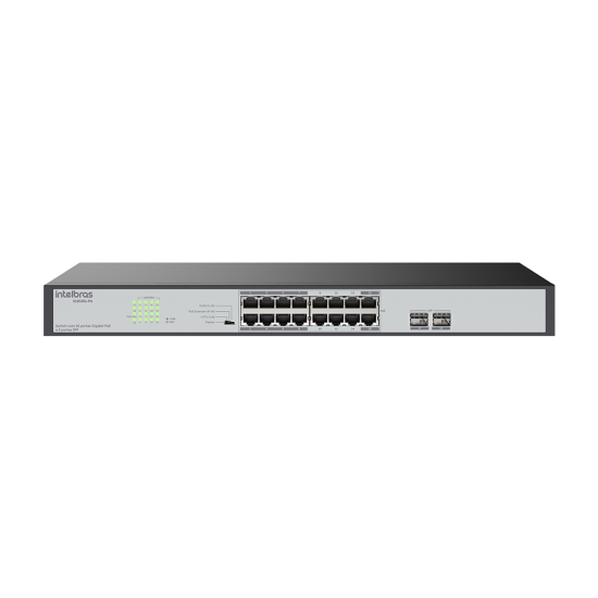 Switch com 16 portas Gigabit PoE e 2 portas SFP S1018G-PA INTELBRAS SP