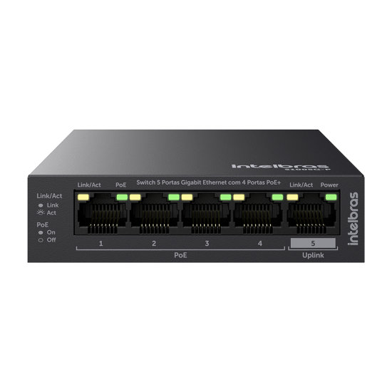 Switch 5 portas Gigabit Ethernet com 4 portas PoE+ S1005G-P INTELBRAS SP