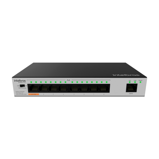 Switch 9 portas Fast Ethernet 8 portas PoE+ SF 900 Hi-PoE INTELBRAS SP