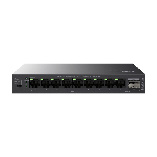 Switch 9 portas Gigabit Ethernet com 8 portas PoE S1010G-PA INTELBRAS SP