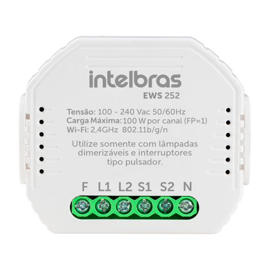 Minicontrolador dimmer inteligente Wi-Fi para 2 interruptores EWS 252 INTELBRAS SP