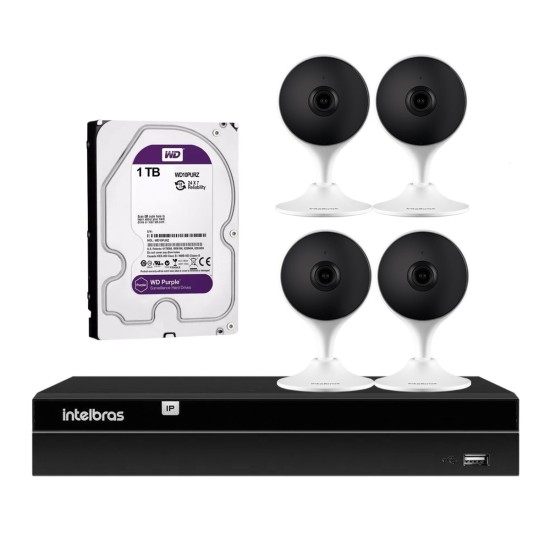 Kit 4 Câmeras com Inteligência Artificial Full HD iM3 Intelbras Branca + 1 NVR Stand Alone 04 Canais 6MP NVD 1304 Intelbras + 1 HD Interno WD Purple 1TB Surveillance SATA III