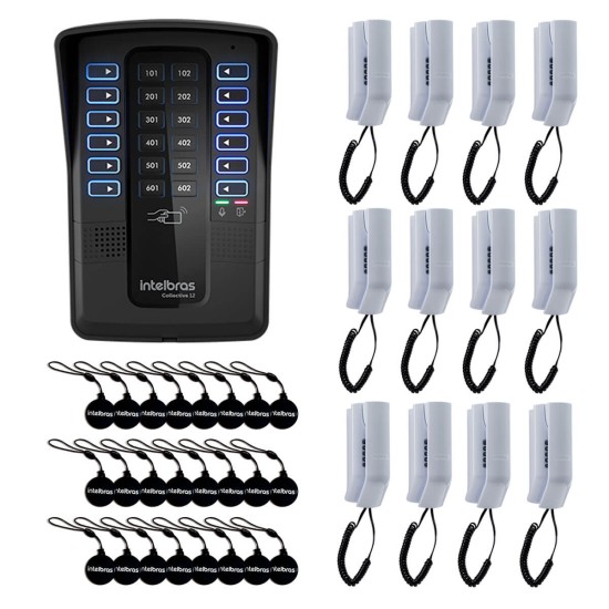Kit Porteiro Eletrônico Coletivo 12 Pontos Intelbras Collective 12 - Central de Interfone Coletivo + Interfone Interno + Cartão de Proximidade