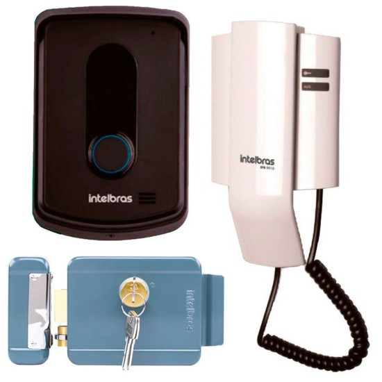 Kit Porteiro Residencial Intelbras IPR 8010 + Fechadura Elétrica de Sobrepor Intelbras FX 2000