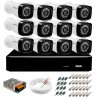 Kit 12 câmeras full hd 1080p 2mp + dvr giga security + app grátis de monitoramento, câmeras 20m infravermelho de visão noturna + fonte, cabos e acessórios